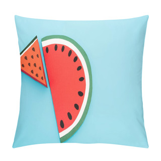 Personality  Top View Of Paper Watermelon Slices On Blue Background Pillow Covers