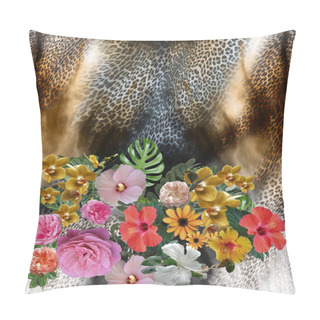 Personality Flowers And Leopard Skin Background Pillow Covers