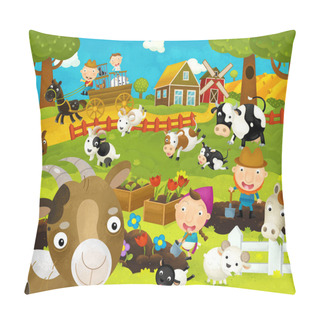 Personality  Cartoon Happy And Funny Farm Scene With Happy Goat - Illustration For Children Pillow Covers