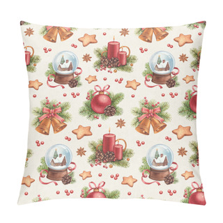 Personality  Vintage Christmas Pattern. Watercolor Illustrations Of Christmas Pillow Covers