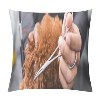 Personality  Cropped View Of African American Pet Barber Trimming Brown Dog In Grooming Salon, Banner Pillow Covers