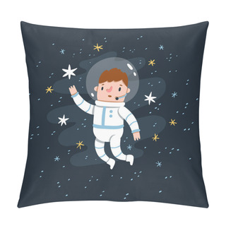 Personality  Man In Space Costume Reaching For The Stars, Stardust Background, Cartoon Vector Illustration Pillow Covers