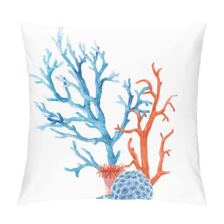 Personality  Beautiful Underwater Composition With Watercolor Sea Life Coral Shell And Starfish. Stock Illustration. Pillow Covers