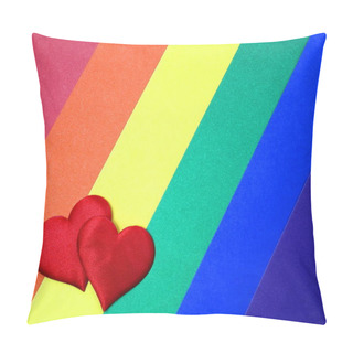 Personality  Rainbow Homosexual Color Background With Red Hearts Pillow Covers