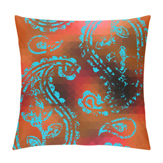 Personality  Grunge Paisley On Orange Pixels Backgrpund Pillow Covers