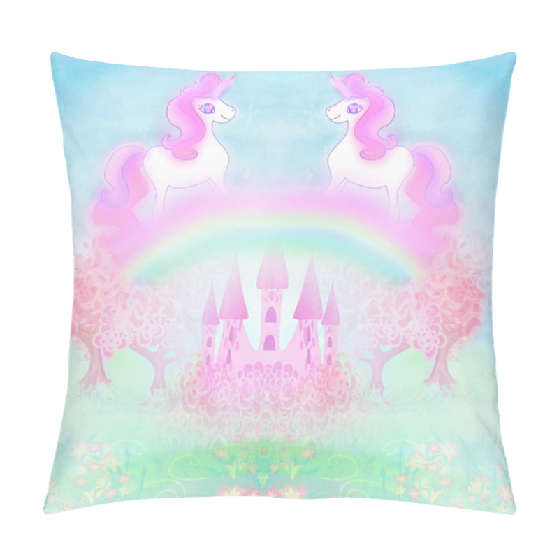 Personality  Card with a cute unicorns rainbow and fairy-tale princess castle pillow covers