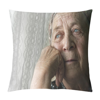 Personality  Sad Lonely Pensive Old Senior Woman Pillow Covers