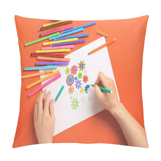Personality  Woman Coloring Picture At Table Pillow Covers