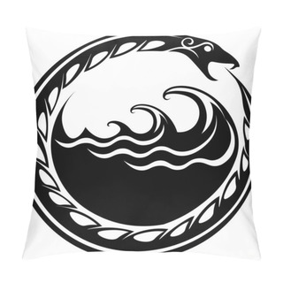 Personality  Ouroboros Serpent Curled Up Around Sea Waves Pillow Covers