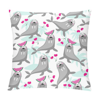 Personality  Funny Walrus Seamless Pattern - Good For Textile Print, Wrapping Paper, Backgound, And Other Gifts Design. Pillow Covers