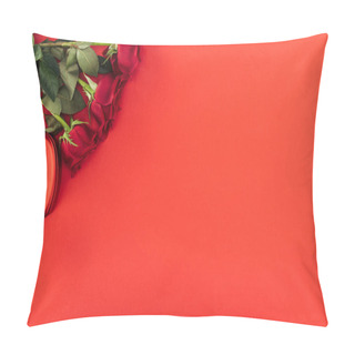 Personality  Top View Of Roses Isolated On Red With Copy Space, St Valentines Day Concept Pillow Covers