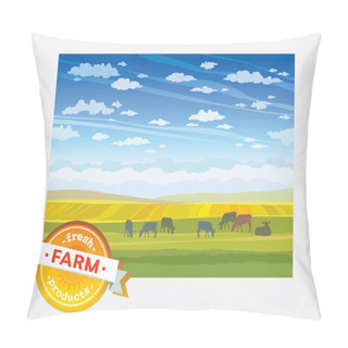 Personality  Cow And Green Meadow. Rural Landscape. Pillow Covers