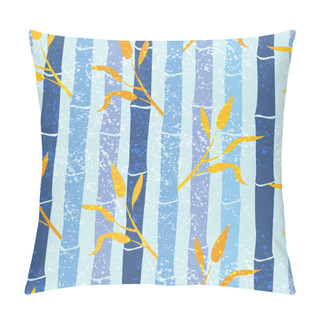 Personality  Grunge Vector Seamless Pattern Inspired By Bamboo Plants In Aqua Blue Color. Vector Illustration Pillow Covers