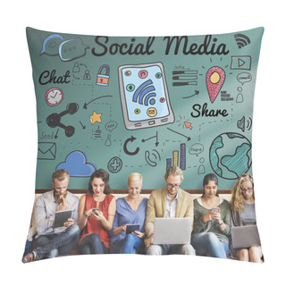 Personality  People Sit With Devices And Social Media Pillow Covers