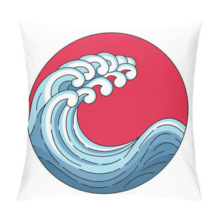 Personality  Japanese Wave In Red Sun Logo. Vector Japan Wave In Red Circle Of The Sun. Pillow Covers