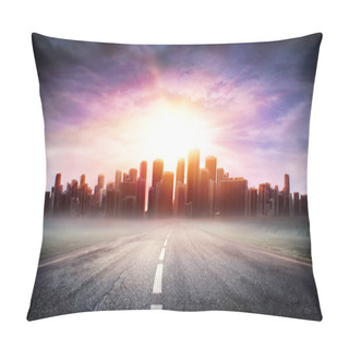 Personality  Cityscape At Sunset View Highway - Business Concept Pillow Covers
