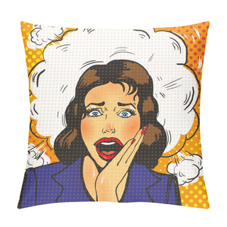 Personality  Sexy Surprised Pop Art Woman With Wide Open Eyes And Mouth And Rising Hands Screaming. Pillow Covers