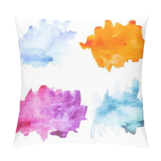 Personality  Abstract Painting With Blue, Purple And Orange Paint Blots And Strokes On White  Pillow Covers