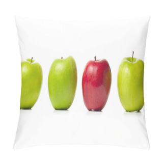Personality  Three Green Apples And One Red Isolated On White Pillow Covers