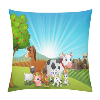 Personality  Vector Illustration Of Happy Animals On Farm Background Pillow Covers