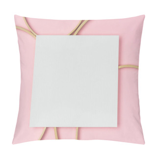 Personality  Flat Lay With Wooden Embroidery Hoops And Blank Paper Arranged On Pink Background Pillow Covers
