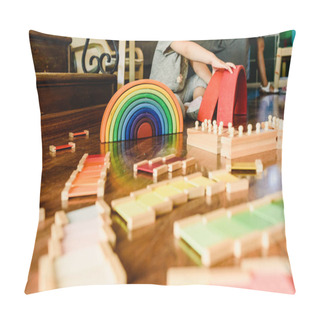 Personality  Children Playing With Wooden Rainbow Waldorf Montessori Pillow Covers