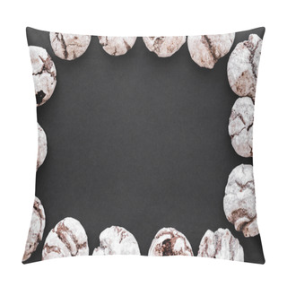 Personality  Top View Of Frame From Biscuits With Powdered Sugar On Black Background  Pillow Covers
