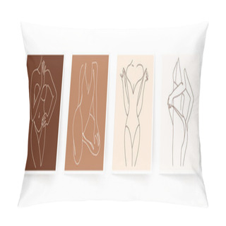 Personality  Abstract Minimalistic Female Bodies. Modern Single Line Art. Woman Beauty Fashion Concept, Minimalistic Style. Vector Illustration, EPS 10. Pillow Covers