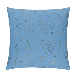 Personality  Blue Vector Seamless Pattern With With Geometric Elements. Backdrop With Triangles, Circles And Different Lines For Your Design Pillow Covers