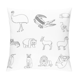 Personality  Different Animals Outline Icons In Set Collection For Design. Bird, Predator And Herbivore Vector Symbol Stock Web Illustration. Pillow Covers