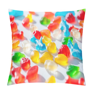 Personality  Different Colored Jelly Candies On White Surface Pillow Covers