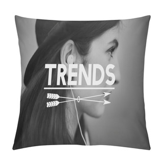 Personality  Young Girl Listening Music In Earphones Pillow Covers