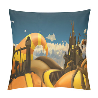 Personality  Halloween Background. Cartoon Landscape Panorama. 3d Vector Graphics Pillow Covers