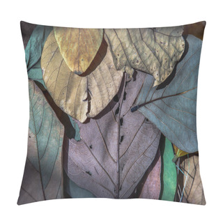 Personality  Background For Many Dried Leaves. Textures With Dry Leaf, Copy Space, Selective Focus. Pillow Covers