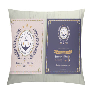 Personality  Vintage Nautical Wreath And Rope Frame Wedding Invitation Card Template Pillow Covers