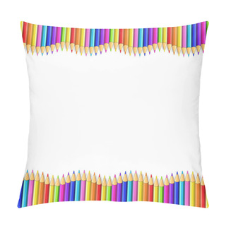 Personality    Square Wavy Border Frame Made Of Multicolor Wooden Pencils Rows Isolated On White Background. Back To School Framework Bordering Template Concept, With Copy Space For Text. Pillow Covers