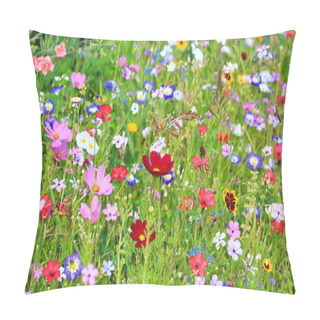 Personality  Colorful Flower Meadow In The Primary Color Green With Different Wild Flowers. Pillow Covers