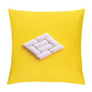Personality  Flat Lay Of Chewing Gums In Square Shape On Yellow Background  Pillow Covers