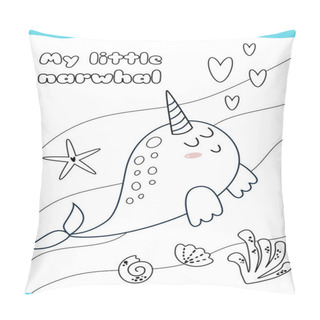Personality  Easy Coloring Page Narwhal. Underwater Cute Animal Coloring Page For Kids, For Children. Kids Game, Child Activity. Sea Coloring Book. Ocean Page Be Colored. Whale Unicorn. Vector Illustration. Pillow Covers