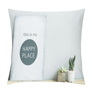 Personality  Old Wooden Rustic Poster With Quote With Succulents In Concrete  Pillow Covers
