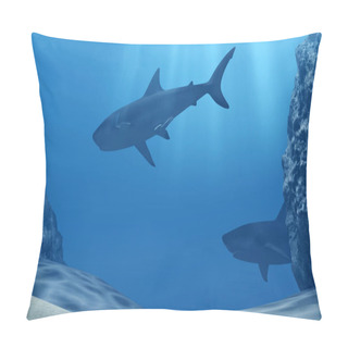 Personality  Flock Of Sharks Underwater With Sun Rays And Stones In Deep Blue Sea Pillow Covers