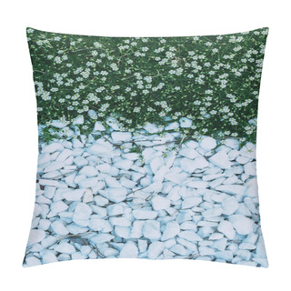 Personality  Top View Of Little Flowers And White Stones Background Pillow Covers