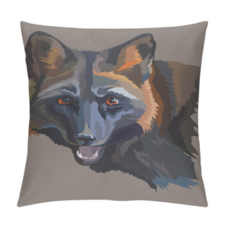 Personality  Vector Portrait Of Black Fox Pillow Covers