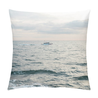 Personality  Modern White Ship Sailing In Wavy Sea On Bosphorus Strait During Sunset  Pillow Covers