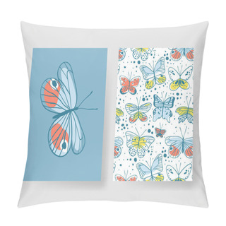 Personality  Set Of Templates For Summer Cards. Hand Drawn Vector Patterns Brochures With Butterfly Pillow Covers