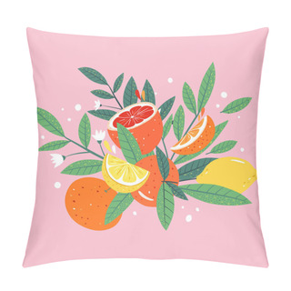 Personality  Blooming Citrus Tree In Hand Drawn Style. Botany Art Print. Vector Illustration. Pillow Covers