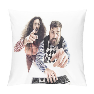 Personality  Two Hilarious Nerds Staring At The Monitor Pillow Covers