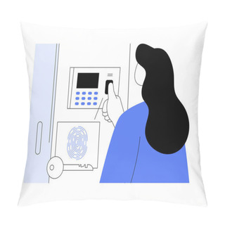 Personality  Biometric Fingerprint Abstract Concept Vector Illustration. Woman Using Fingerprint Scanner, Authentication Idea, Modern Business Technology, Security Biometric Protection Abstract Metaphor. Pillow Covers