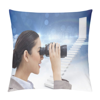 Personality  Businesswoman Looking Through Binoculars Pillow Covers