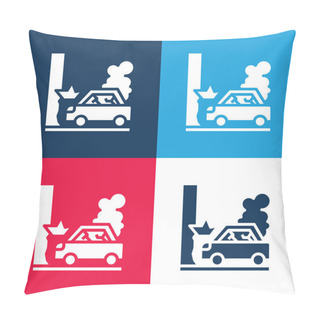 Personality  Accident Blue And Red Four Color Minimal Icon Set Pillow Covers